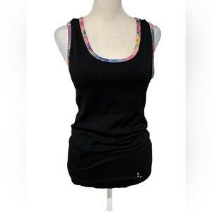 Black Racerback Tank Top with Fun Colorful Trim. Size medium